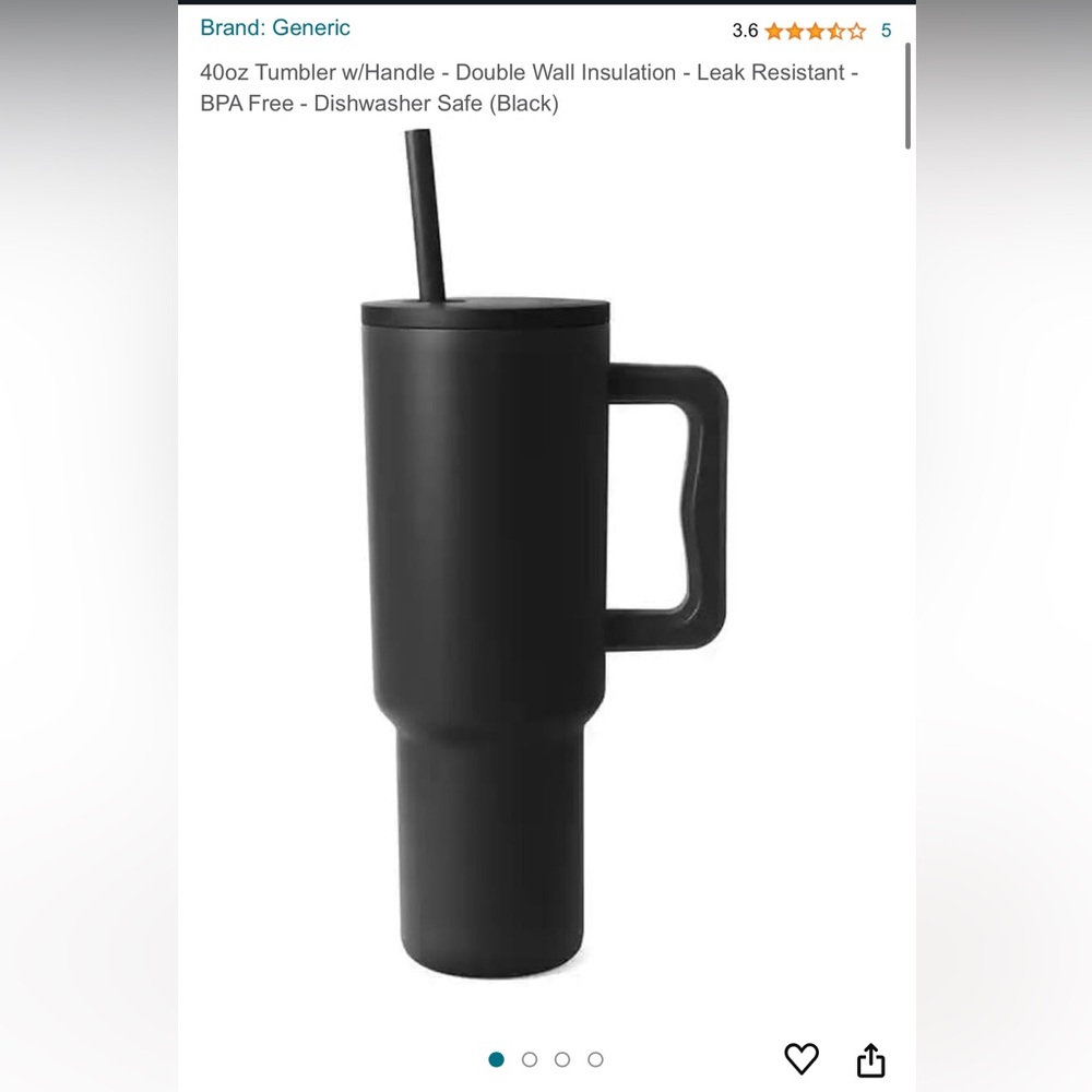 40oz Tumbler w/Handle - Double Wall Insulation - Leak Resistant.